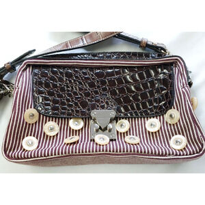 Vintage Brown Canvas Crossbody Purse White Stripe In's Shoulder Bag